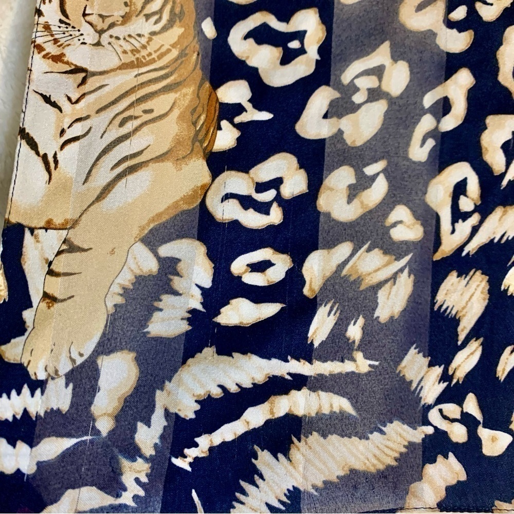Animal Print Scarf Blue Big Cats Gold Orange Tiger Leopard Cheetah Classy - Picture 9 of 13